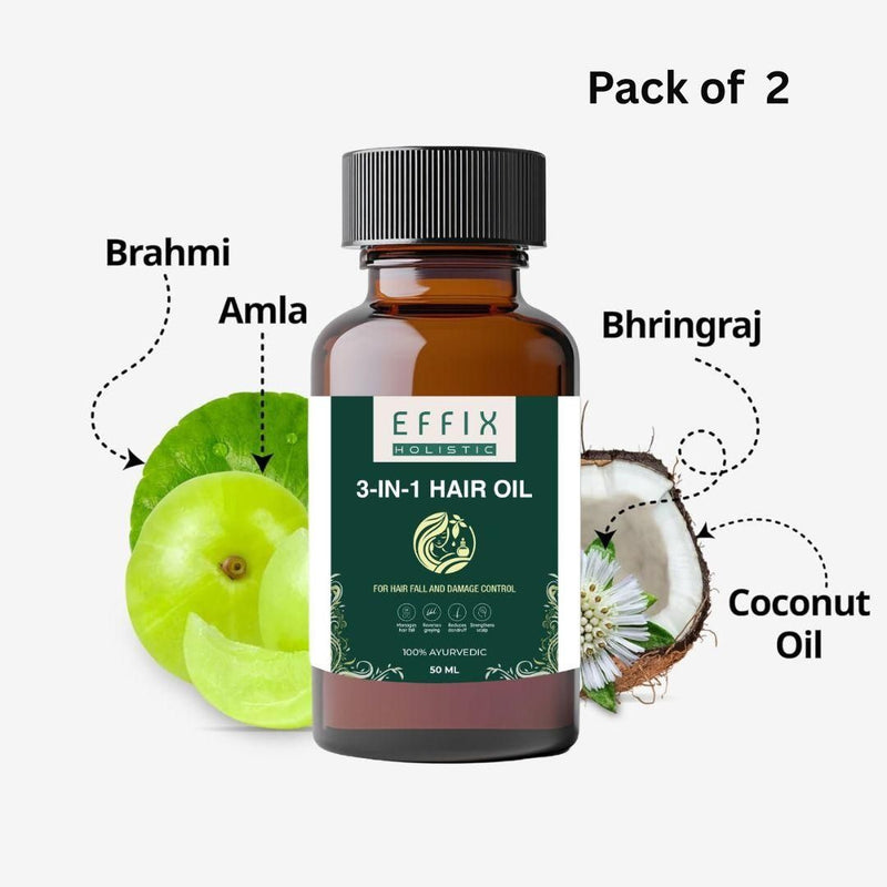 “EFFIX 3-in-1 Ayurvedic Hair Growth & Repair Oil – Strengthen Roots, Prevent Hair Fall, Stimulate New Growth | Natural Herbal Formula | Pack of 2”