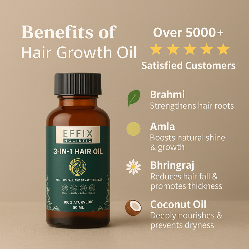 “EFFIX 3-in-1 Ayurvedic Hair Growth & Repair Oil – Strengthen Roots, Prevent Hair Fall, Stimulate New Growth | Natural Herbal Formula | Pack of 2”