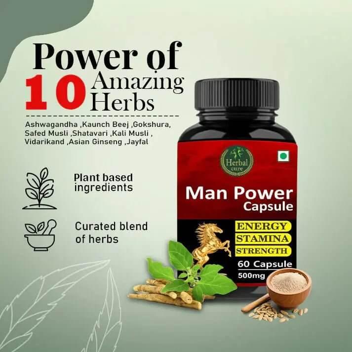 man power tablet with 10 amazing herbs for energy, stamina, and strength, ideal for men’s sexual health.